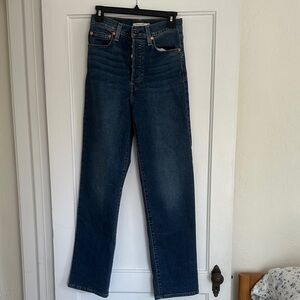 Levi Ribcage Straight Classic Blue Denim Jeans, size 28